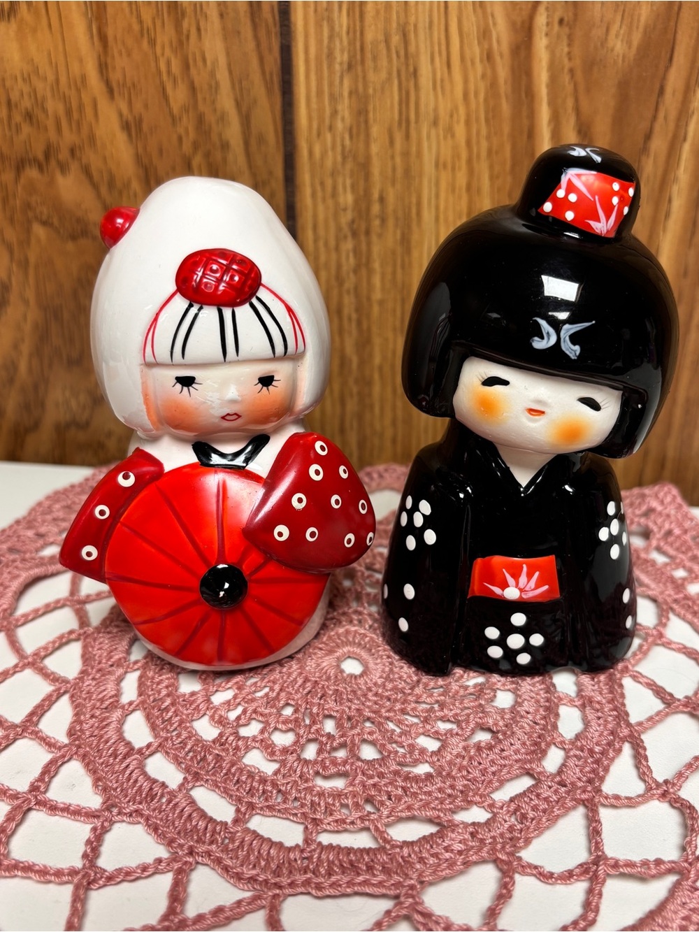 Ceramic Japanese Balata Dolls & Kokeshi Figurine Set of 2 Collectible Dolls 4.5”
